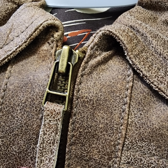 Genuine Leather Jacket in brown / camel Brand Rezult, collar, - Picture 5 of 10